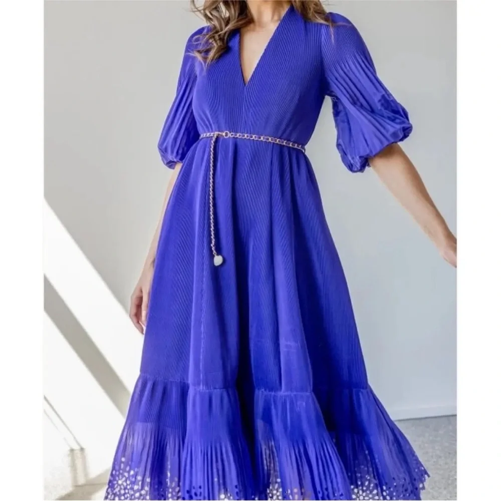 Zimmermann Purple Midi Dress with V-Neck and Bishop Sleeves - Picture 2 of 5